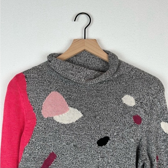 Nic + Zoe Petite Turtleneck Gray Black Pink Abstract Intarsia Sweater Small - Picture 6 of 11